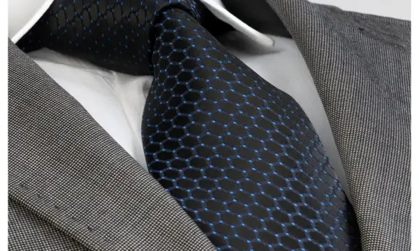 Black and blue geometric jacquard woven tie