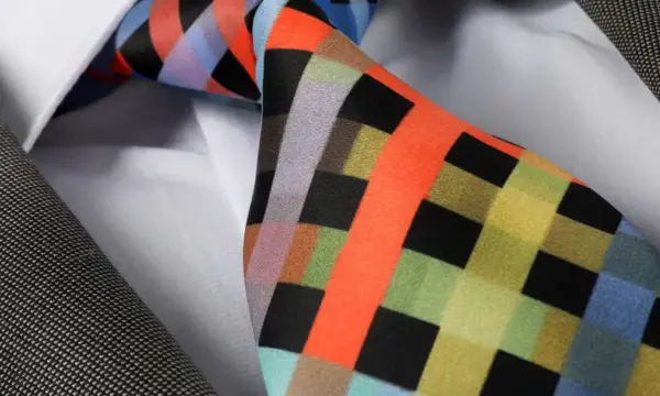 Multi-coloured checked satin tie