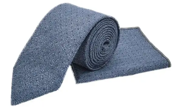 Sky blue & navy polka dot tie and pocket square set