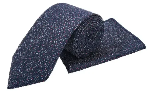 Navy & red polka dot tie and pocket square set