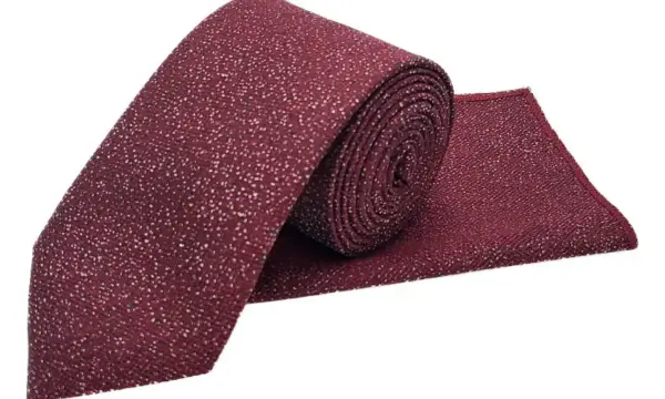 Maroon & navy polka dot tie and pocket square set