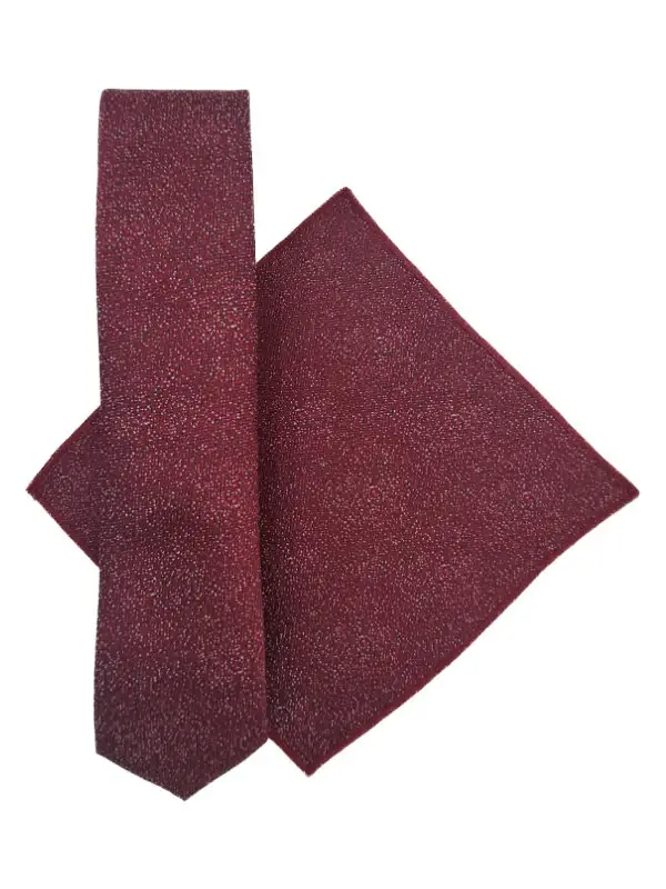 Maroon & navy polka dot tie and pocket square set - Image 2