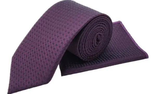 Purple & navy patterned tie and pocket square set