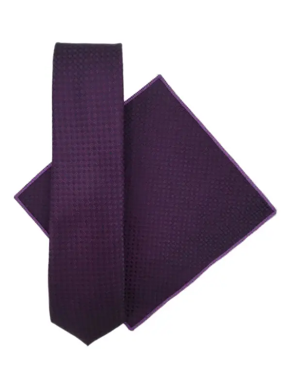 Purple & navy patterned tie and pocket square set - Image 2