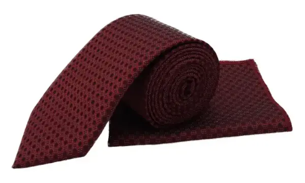 Maroon & black patterned tie and pocket square set