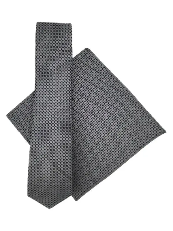 Silver & black patterned tie and pocket square set - Image 2