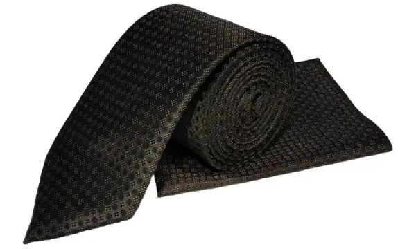 Black & white patterned tie and pocket square set