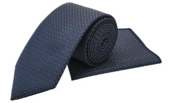Aegan blue & grey patterned tie and pocket square set