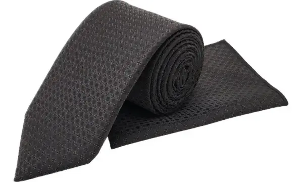Black & brown patterned tie and pocket square set