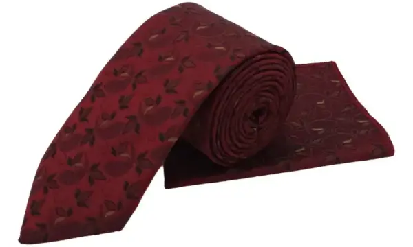 Maroon & brown floral tie and pocket square set