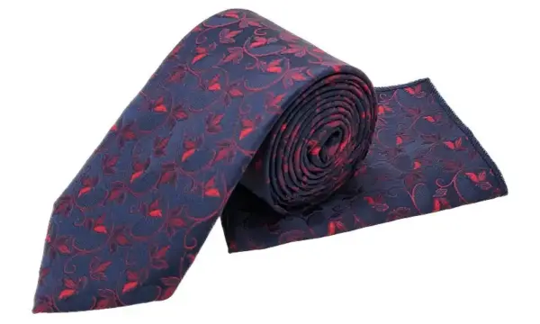 Navy & berry floral tie and pocket square set