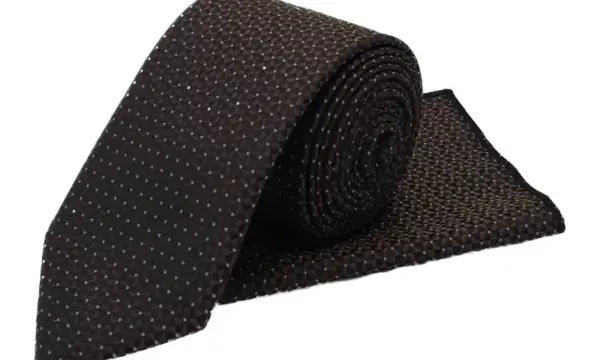 Navy & bronze geometric patterned tie and pocket square set