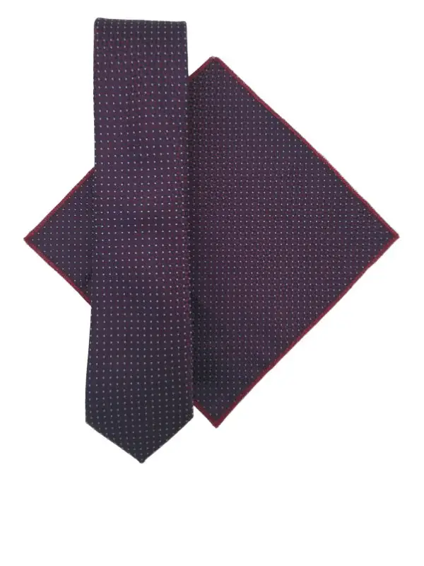 Plum & maroon geometric patterned tie and pocket square set - Image 2