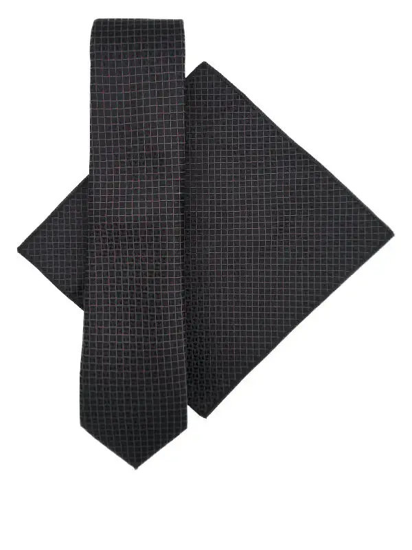 Black & berry geometric patterned tie and pocket square set - Image 2