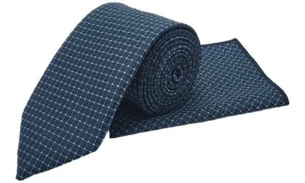 Teal & blue geometric patterned tie & pocket square set