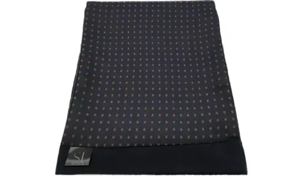 Navy and bronze geometric patterned double sided neck scarf