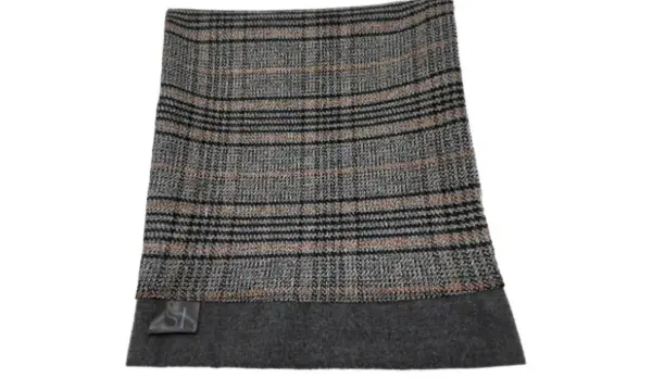 Grey and brown plaid double sided neck scarf