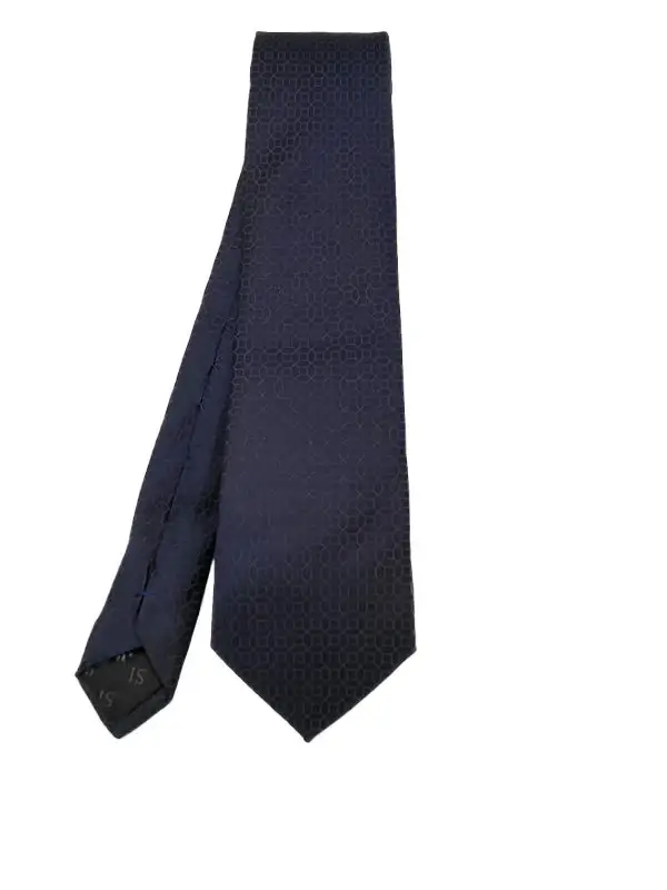 Navy and bronze geometric patterned tie - Image 2