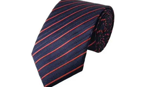 Orange and navy diagonal striped tie