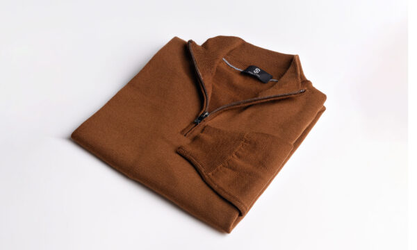 Pure Merino Half Zip Jumper – Cognac