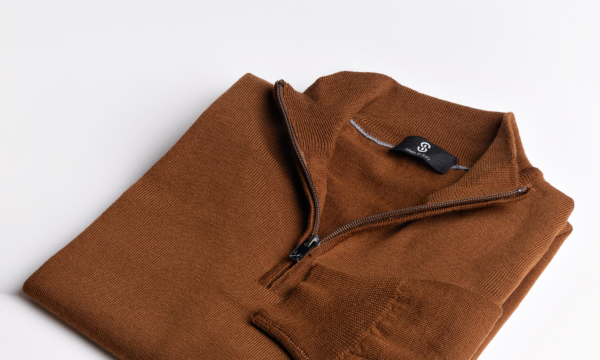 Pure Merino Half Zip Jumper – Cognac